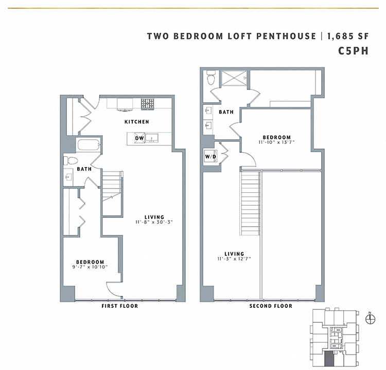 Floor plan for 2 beds, 2 baths, 1685 sqft
